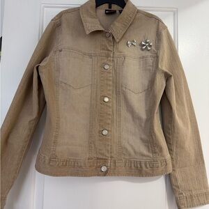 Jean Denim Spring Jacket with Crystal Cluster New York & Company Tan Beige Brown